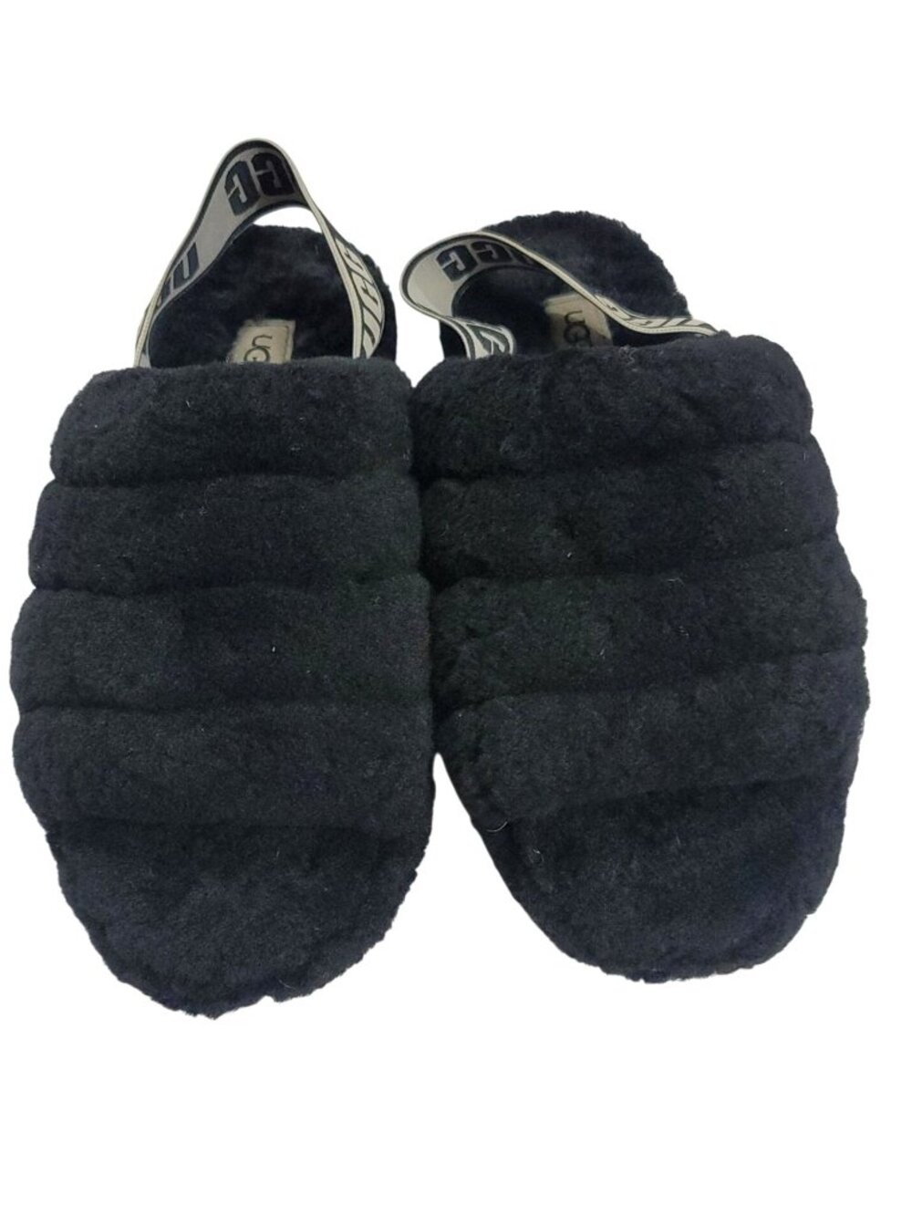 Ugg Fluff Yeah Slides Black Shearling Sandals Open Toe Size 8.5